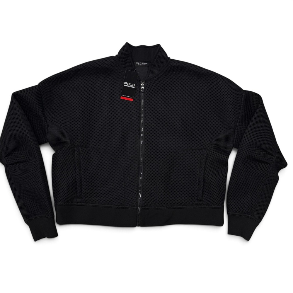 Polo Sport Ralph Lauren Womens Black Mesh Full Zip Bomber Jacket XL NWT Cropped